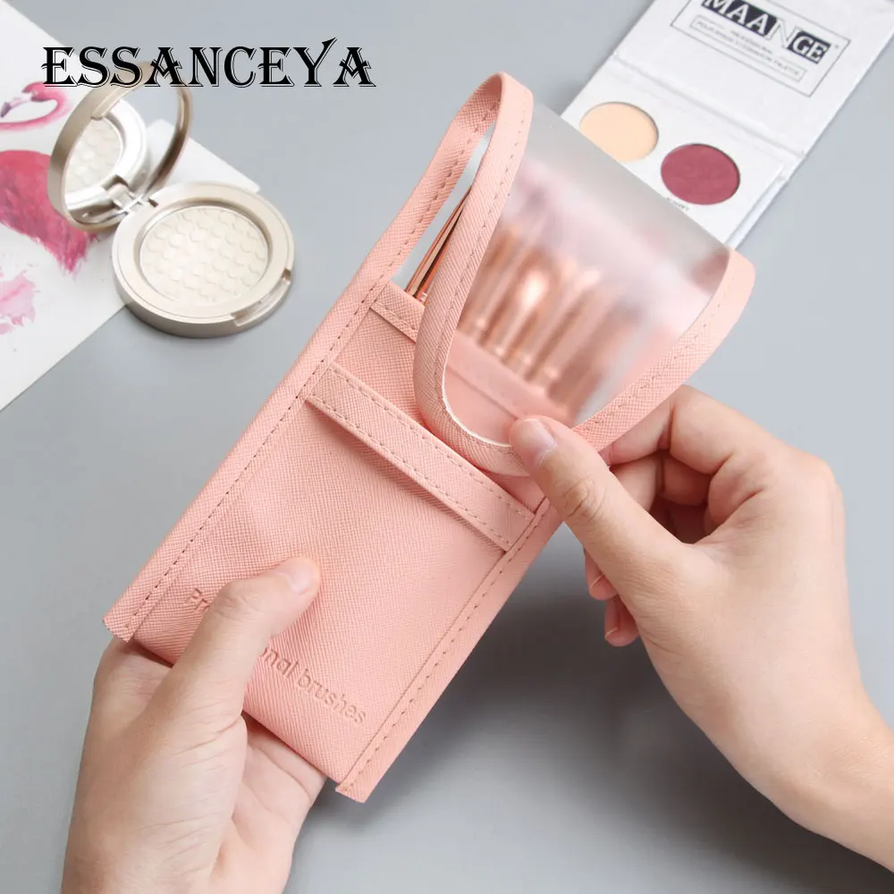 ESSANCEYA, 12 шт., набор профессиональных кистей для макияжа, кисть для смешивания глаз, Веерная кисть, косметические инструменты, наборы кистей для макияжа, кожаный чехол
