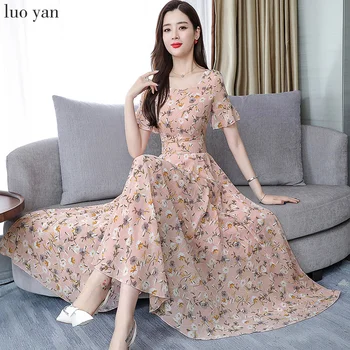 

Women Elegant Bodycon Party Vestidos 2020 Vintage Floral Chiffon Beach Midi Dress Summer 3XL Plus Size Print Boho Maxi Sundress