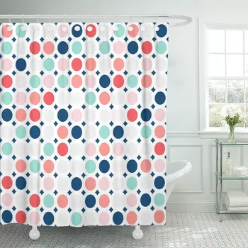 

Colorful Circles Fashionable Geometric in Colors Pink Navy Blue Shower Curtain Waterproof Polyester Fabric 72 x 72 Inches