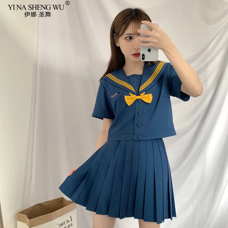 

Japanese Student Sailor High School Uniform Fashion Women Anime Cosplay Korean Style JK Kawaii Girls Navy Top Skirts Collar Suit