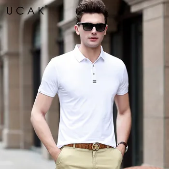 

UCAK Brand T-Shirt Men Clothes Casual Turn-down Collar Tee Shirt Homme Streetwear Camiseta Masculina Mens Clothing Tshirt U5182