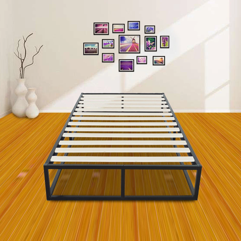  Black Simple Basic Iron Bed Twin Size Horizontal Bar Head of Bed Metal Platform Bed Frame Full Size - 4000324788869