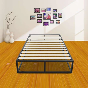 

Black Simple Basic Iron Bed Twin Size Horizontal Bar Head of Bed Metal Platform Bed Frame Full Size Bedroom Furniture 150kg