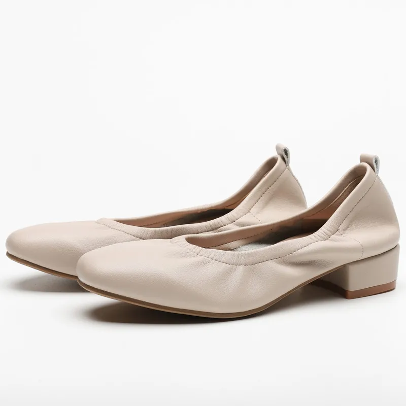 

Fashion casual low heel women's shoes Round head soft leather Retro spring Ladies Shoes high heels Boat shoes zapatos mujer