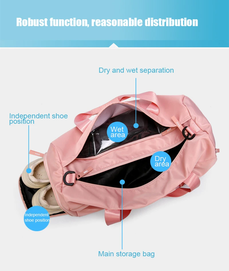 Женская розовая спортивная сумка мужская черная нейлоновая Водонепроницаемая спортивная сумка независимая обувь положение багажная сумка для хранения дорожные сумки