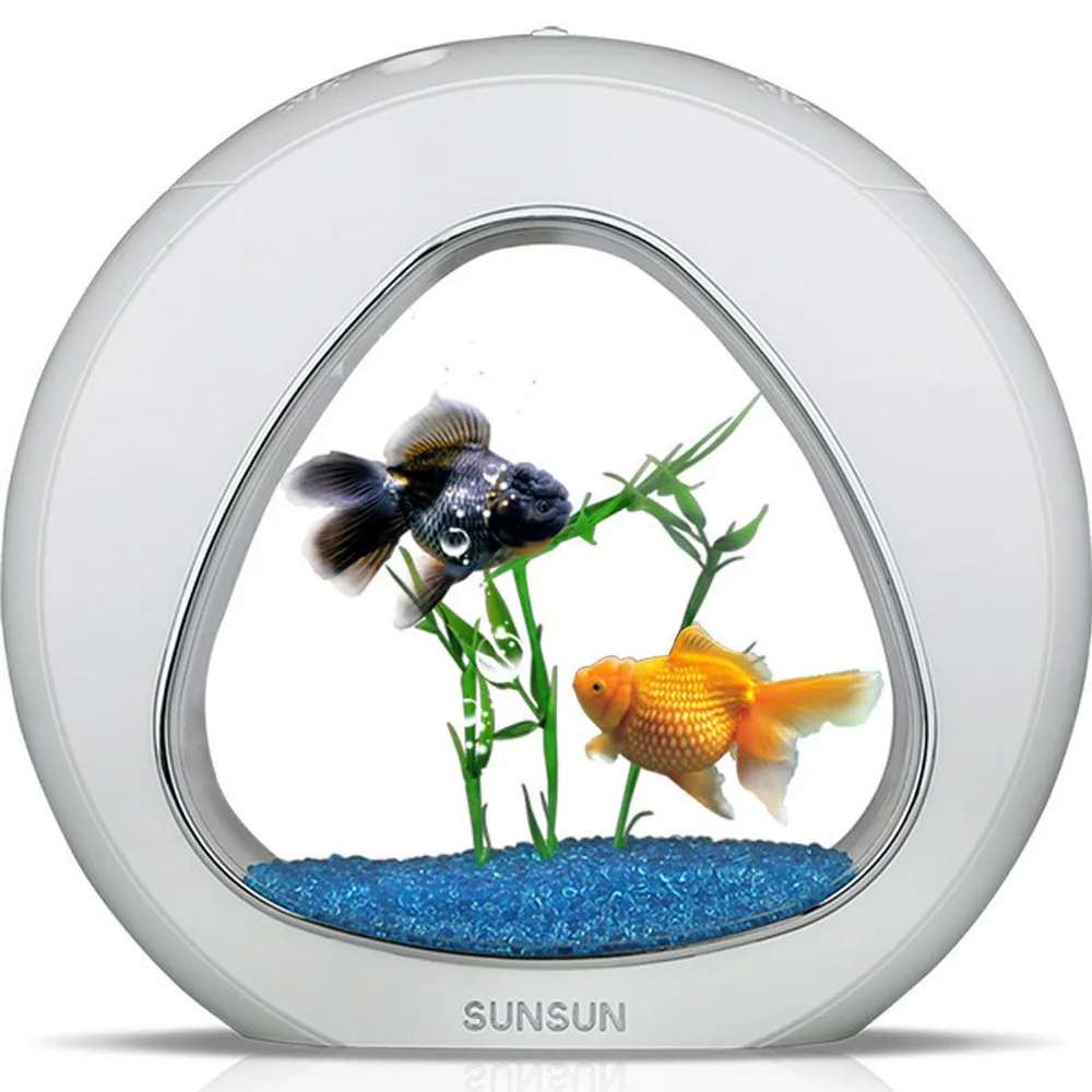 Mini Plastic Fish Tank Portable Desktop Aquaponic Aquarium Betta Fish Bowl with Water Filtration LED & Quiet Air Pump for Decor