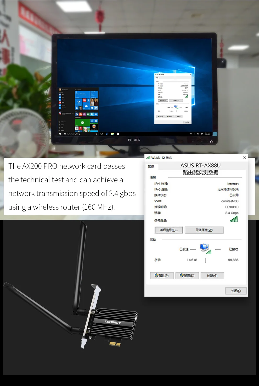 Двухдиапазонный 3000 Мбит/с Intel AX200 PCIe Беспроводной Wi Fi 6 Адаптер 2 4G/5 ГГц 802.11AX/AC Bluetooth