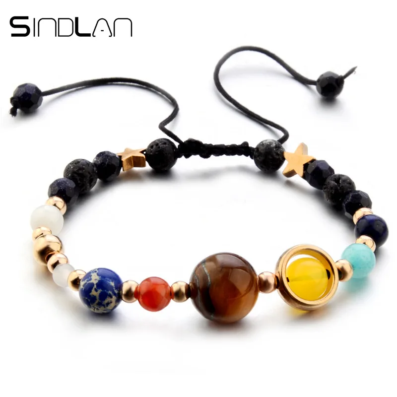 

Sindlan Universe Solar System Nine Planets Beaded Bracelet Unisex Star Milky Way Rhinestone Wrist Chain Bracelets for Women Men