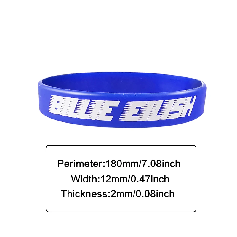 Billie Eilish браслеты с принтом силиконовые резиновые браслеты эластичные вдохновляющие браслеты для фанатов подарки - Окраска металла: 180mm Blue