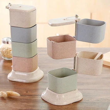 

Healthy Wheat Straw Spice Pepper Shaker Multiuse Sugar Seasoning Box Rotating Can Kitchen BBQ Tool Colorful with spoon