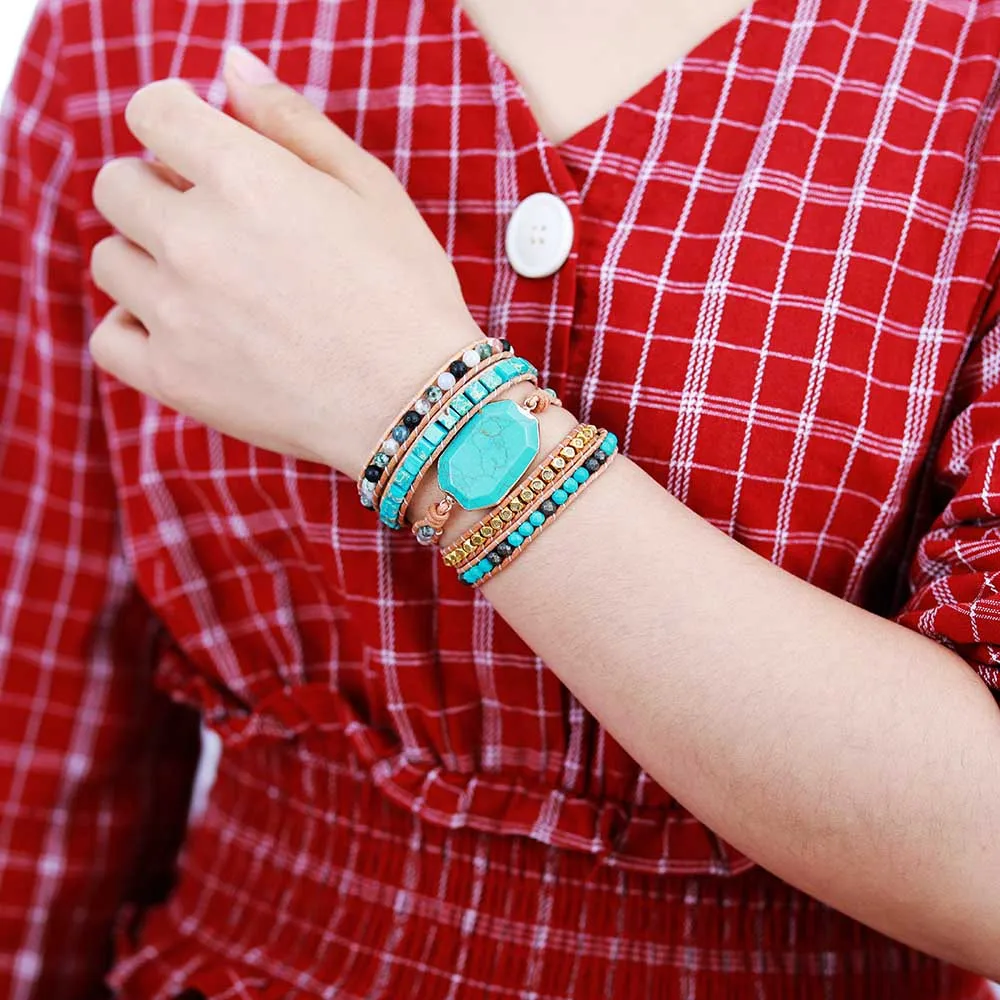 Эксклюзивный бисерный обруч браслеты Бохо натуральный камень бусины в тибетском стиле кожаный обруч браслет массивные манжеты браслеты подарки