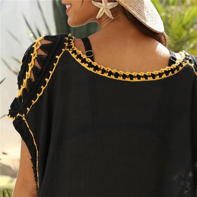 Black Beach Dress for Women Shoulder Cover Up
