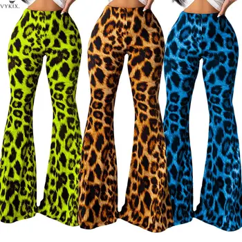 

2020 Trousers Women Streetwear Mid Waist Leopard Print Flared Pants Women Sexy Flare Pants Winter Trousers Club Pants Women