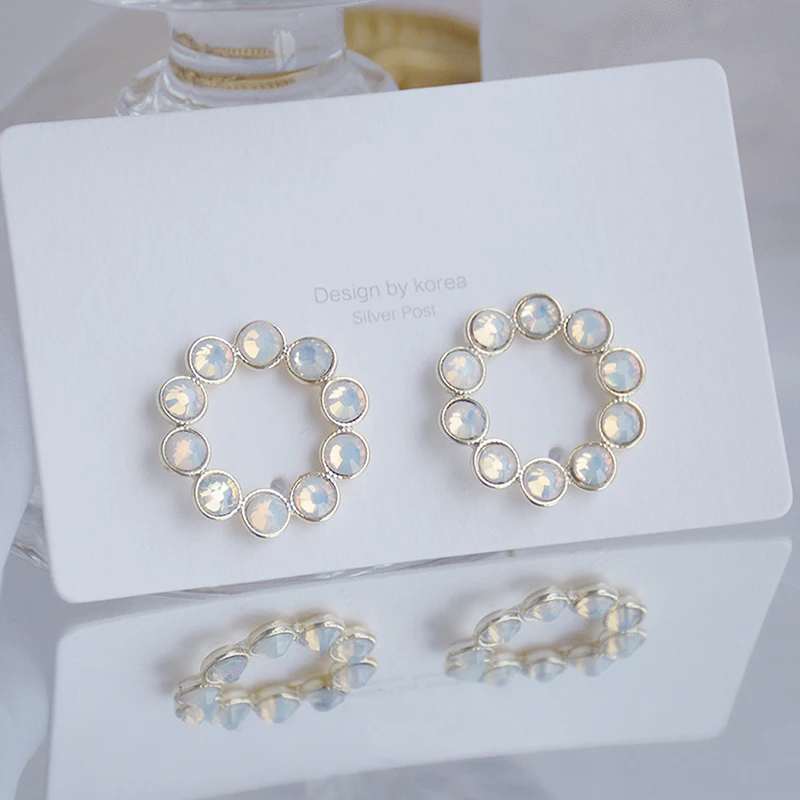 Korean Fashion Round Gemstone Circle Women Earring Romantic 14K Real Gold High Quality Simple Stud Earrings Jewelry Pendant - Image 5