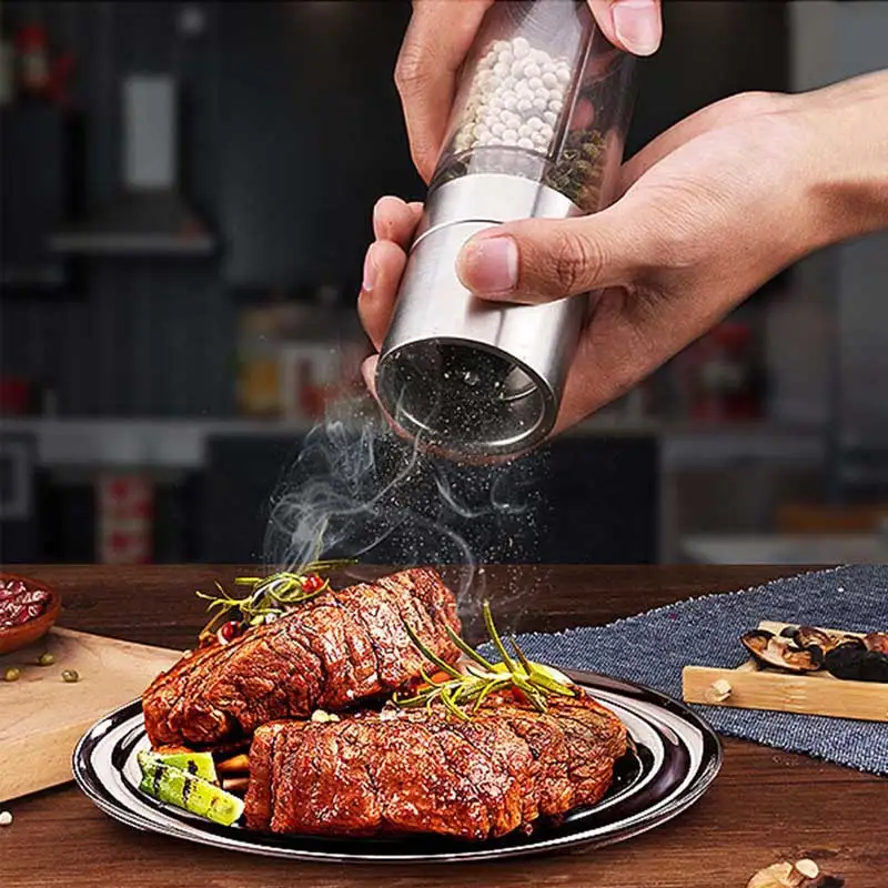 

2 in 1 Pepper Grinder Stainless Steel Manual salt Pepper Mill Spice Seasoning Grinding for Cooking Restaurants Pepper Tools