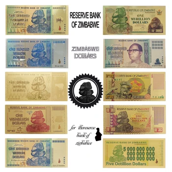 

RH 10Pcs/lot Zimbabwe Notes One Hundred Trillion Quintillion Centillion note Gold Banknote in 24k Gold Plated For Collection