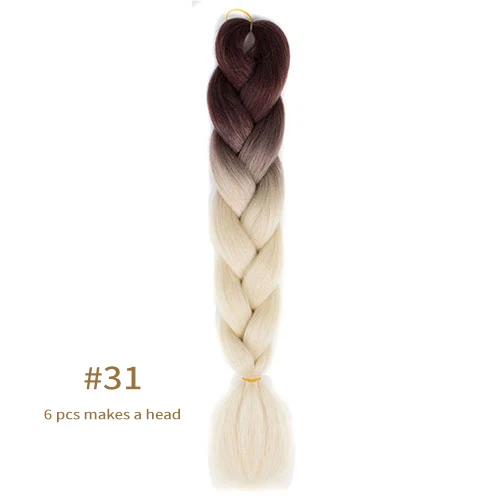 Synthetic jumb Braids Ombre Braiding Hair Extension Box Braid Hair Pink Purple Yellow Golden Colors hair 24inch kanekalons hair B31