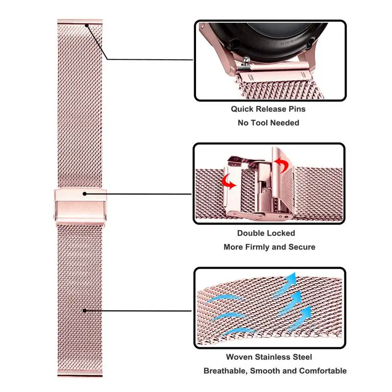 Ceny Milanese Watchband do Samsung Galaxy Watch Active2 44mm 40mm Mesh pasek ze stali nierdzewnej pasek szybkiego uwalniania Active 2 bransoletka