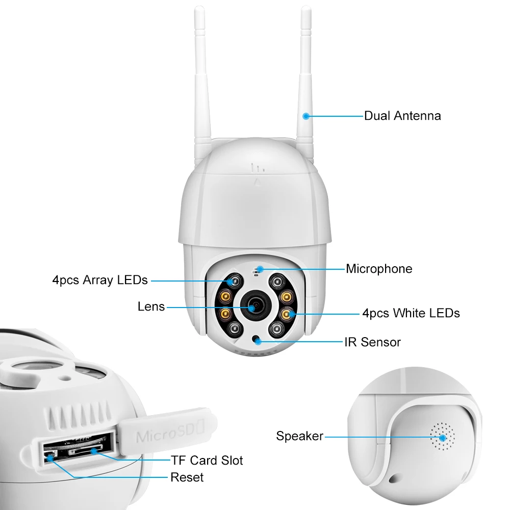 1080P PTZ WiFi IP камера Открытый 4X цифровой зум скорость купольная двухсторонняя аудио AI человека обнаружения DIY сигнализация 2MP беспроводной CCTV безопасности