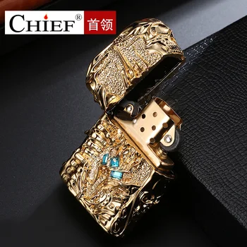 

CHIEF kerosene lighter World of Warcraft Lich King heavy armor windproof retro memorial collection lighter WITH gift box