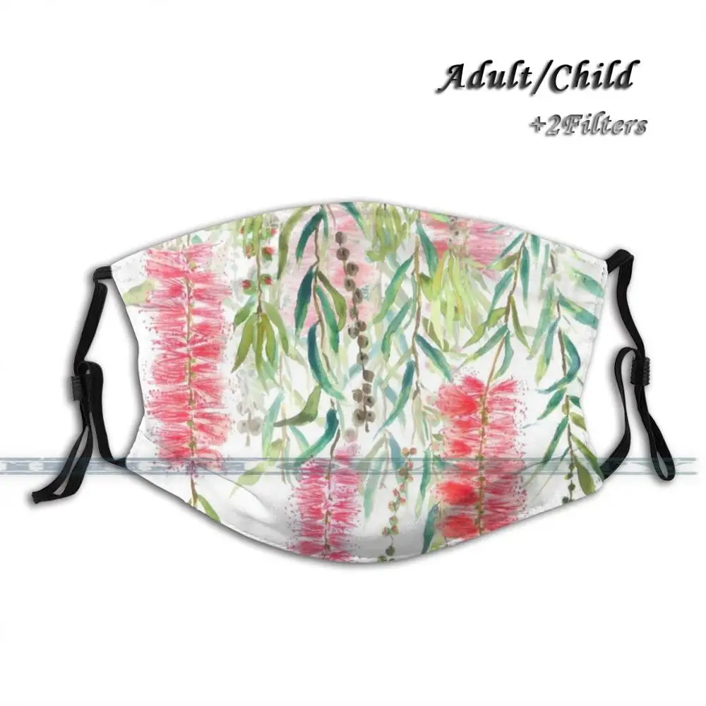 Bottle Brush Tree Print Reusable Mouth Mask Washable Filter Anti Dust Face Red Flower Arts Leaf | Аксессуары для одежды