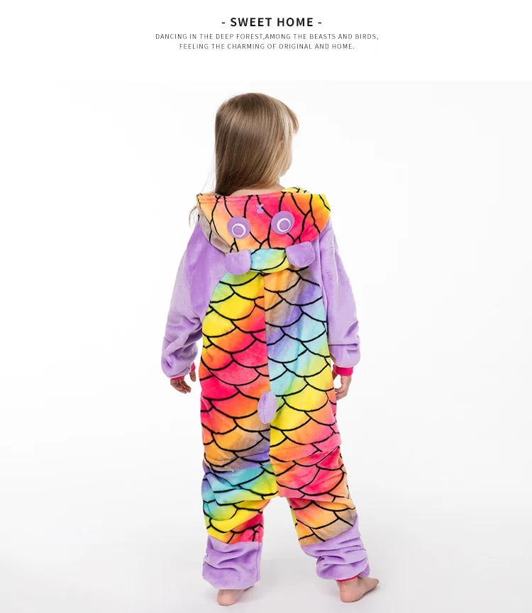 Kids Cosplay Girls Kigurumi Fish Scale Panda Onesies Pajamas Cartoon Pyjamas Halloween Costume Sleepwear Panda Jumpsuit Clothes