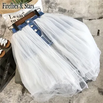 

Summer girls skirt baby tutu skirt kids long skirt children streetwear fashion bottoms Ins denim patch mesh snap 2 to 8 yrs