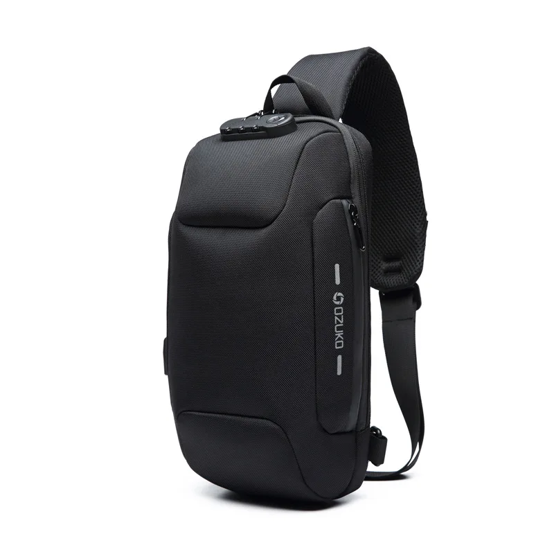 OZUKO, противоугонные сумки через плечо для мужчин, многофункциональная usb зарядка, водонепроницаемая сумка-слинг, короткая дорожная мужская сумка через плечо - Цвет: 9223-Black