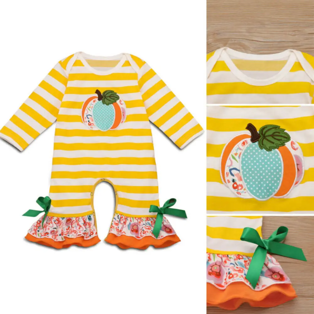 

Newborn Kids Baby Girl Boy Halloween Clothes Pumpkin Romper Jumpsuit Outfits Set