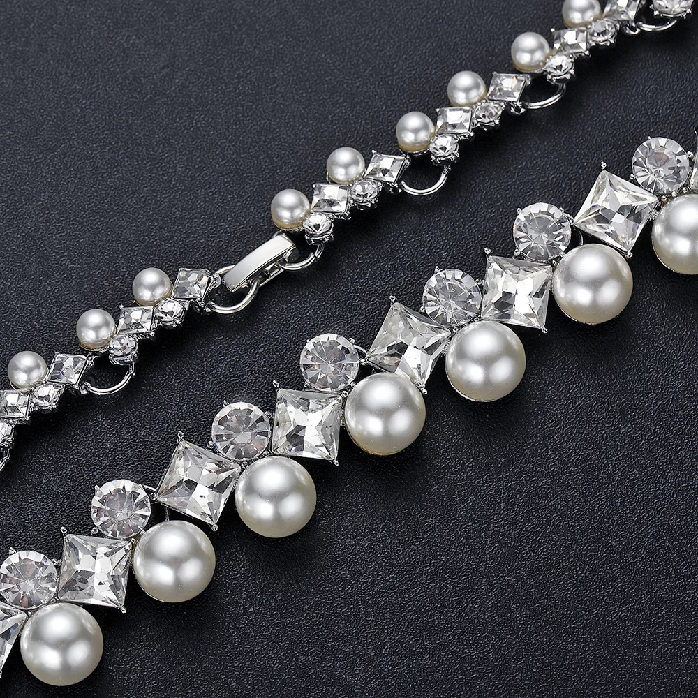 Elegantly Pearl Wedding Jewelry Sets inlay Luxury Cubic Zirconia Bridal Jewelry Set Gifts For Brides