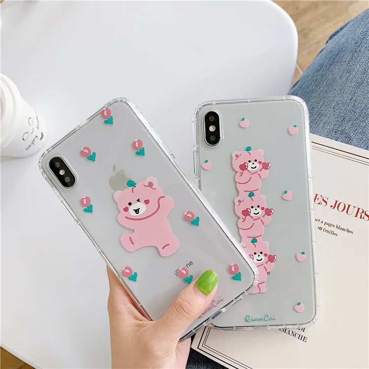 Niceking для iPhone 6, 6s, 7, 8 Plus, X, XR, XS Max, чехол с милым мультяшным медведем, Кроликом, мягкий ТПУ чехол для телефона, для iPhone 11 Pro, Max, чехол