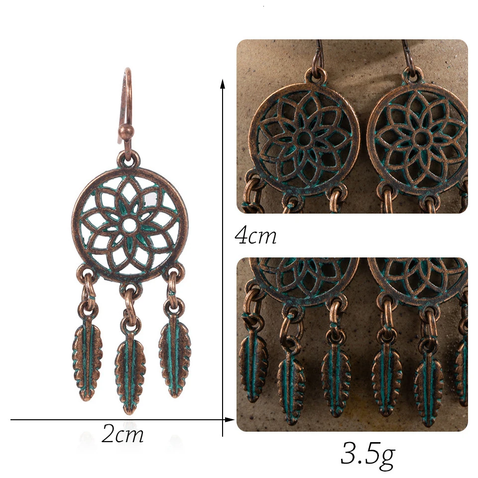 Conjunto de brinco de folha de flor grande do vintage Declaração de jóias feminino Bohemia étnica entrega de bronze longa brincos pendurados para mulheres