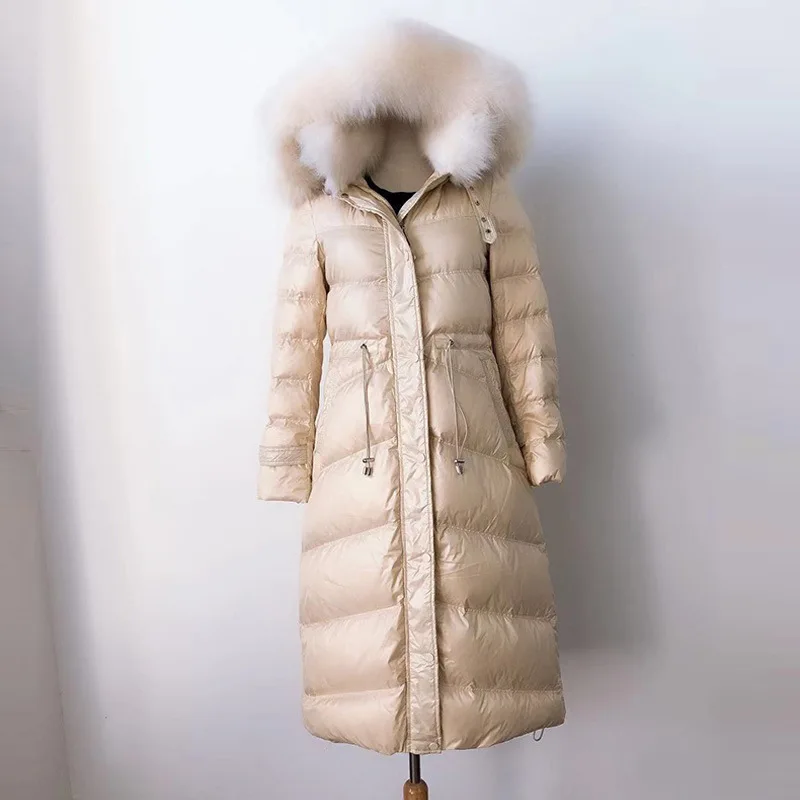 

2019 Autumn Winter Real Fox Fur Collar Long Coat Female Warm Parka Women Down Jacket Winter Coat Women PP299