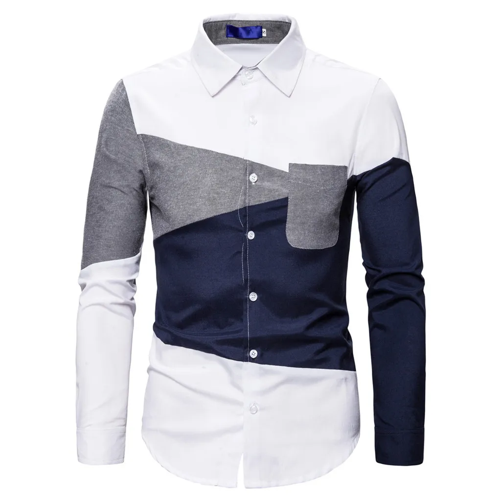 Men's Fashionable Personality Color Patchwork Long Sleeve Shirt autumn winter Dropshipping size Leisure Work clothes Leisure Wor