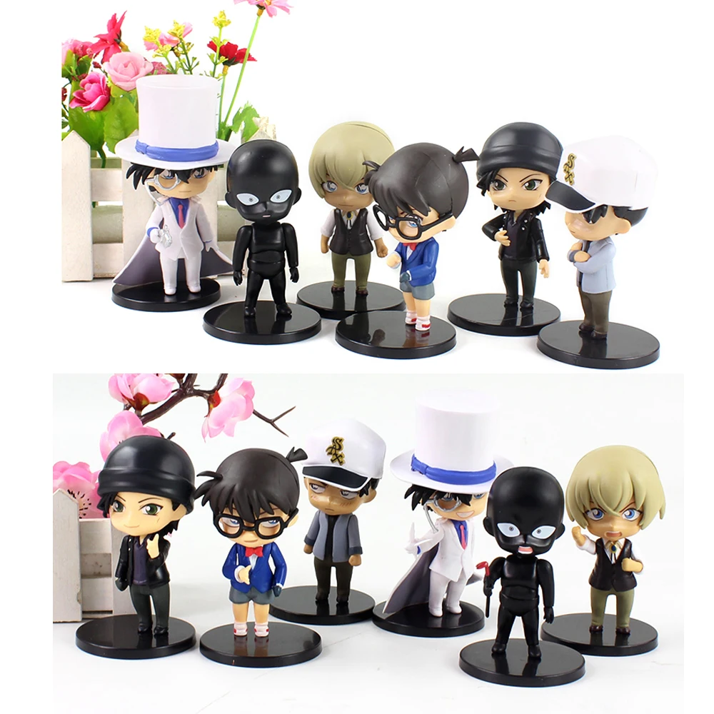 6pcs/lot Detective Conan Edogawa Konan Kaitou Kiddo Hattori Heiji Furuya Rei Akai Shuuichi Q Version Figures Brinquedo Toys | Игрушки и