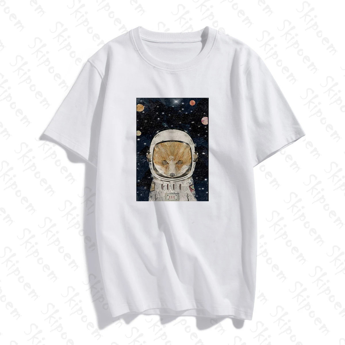 

2020 Cotton Women T shirt Funny Astronaut Fox Artwork Print Short Sleeve Tops & Tees Fashion Casual T Shirt Brand Clothing