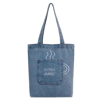 

Denim women letters hanbag cowboy fabric female shoulder bags beach bag ladies book pouch bolsa feminina bolso mujer for girls