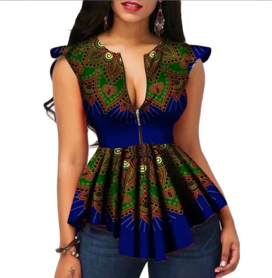 2019 new arrival summer elegent african women printing polyester plus size shirts S-XXL | Тематическая одежда и униформа