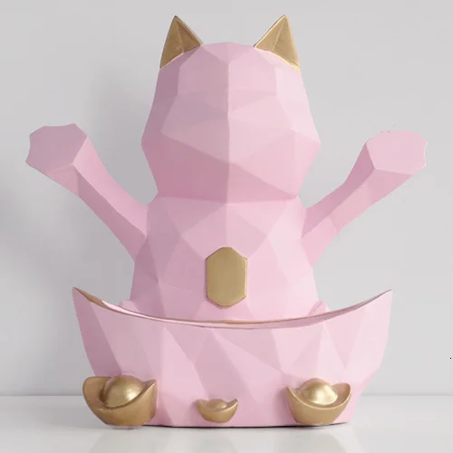 Статуи из смолы для свадебного украшения, квадратные карамельные коробки, геометрические настенные украшения для кошек, рождественские подарки - Цвет: Pink L