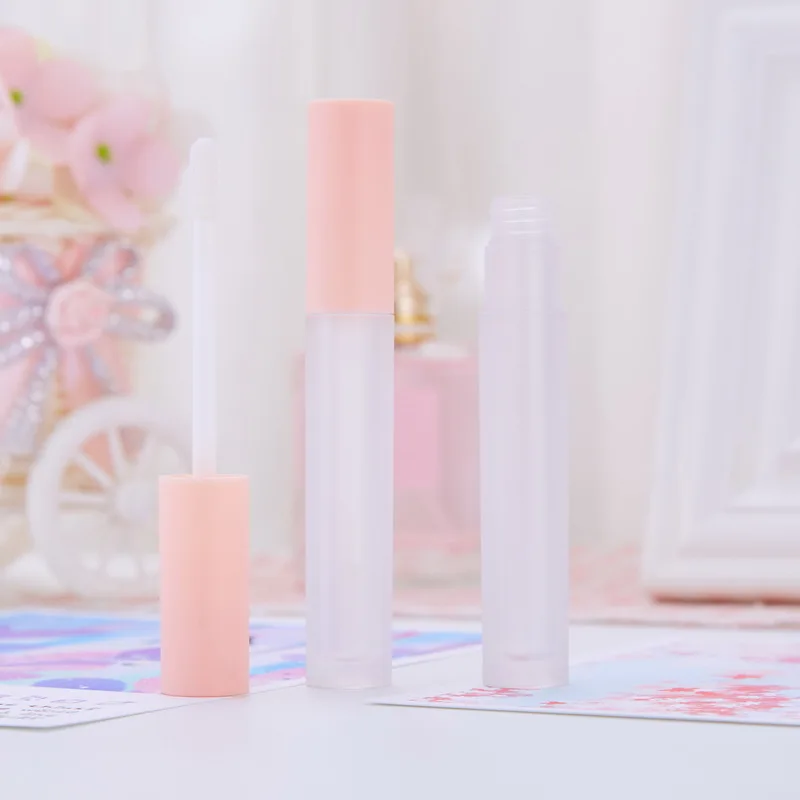 50pcs Pink frosted lid round lipgloss tubes matte clear empty lipstick tubes wholesale lip glaze tubes makeup packaging material 200pcs pp lip blam tube 5ml lipbalm tubes empty white black clear lipstick tube for cosmetic packing lipstick container jars
