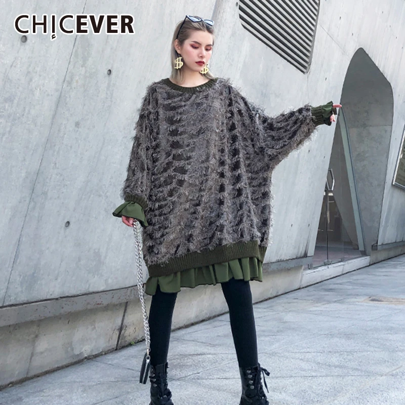 CHICEVER корейский стиль лоскутные толстовки с кисточками популярного цвета женские