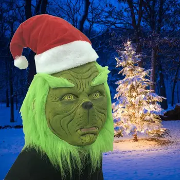 

Christmas Decoration For Home Christmas Green Monster Mask Head Cover Cosplay Costume Party Props