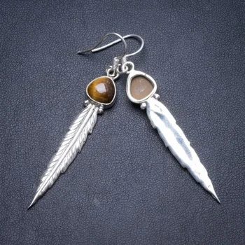 

Natural Tiger Eye Handmade Unique 925 Sterling Silver Earrings 2.5" Y2425