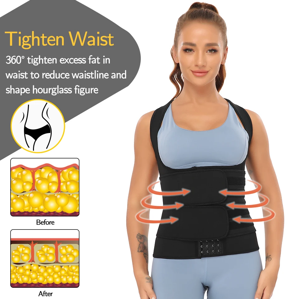 Women Waist Trainer Corset Vest Body Shaper Weight Loss Sweat Sauna Suit Compression Vest Workout Tank Tops Slimming Shapewear tummy control shapewear