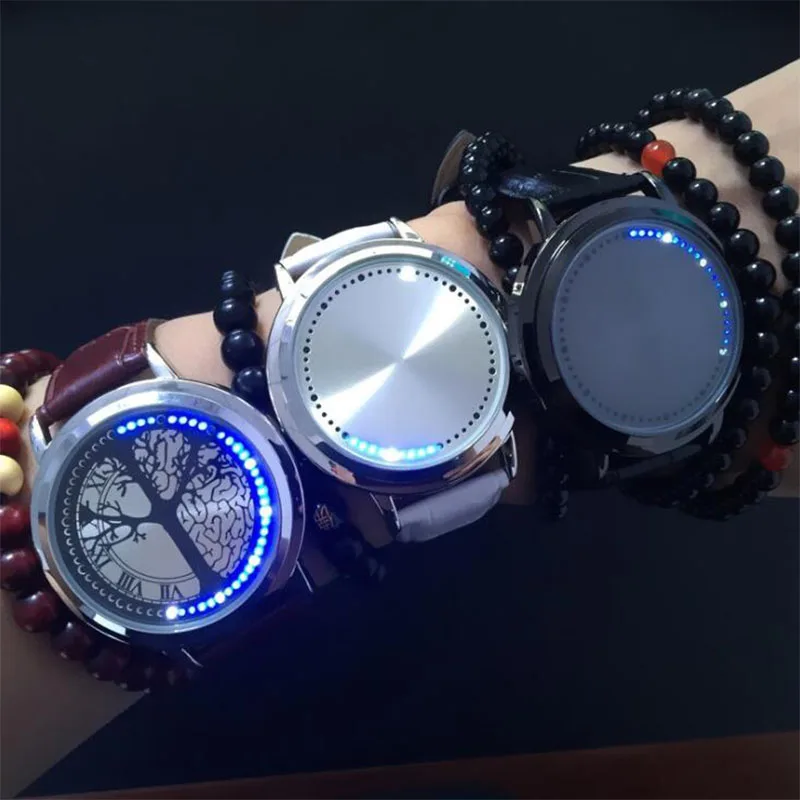 

New Men's Luminous Electronic Watch Couple Students LED Touch Screen Personality Waterproof Leather Strap Watch Bracelet Gift