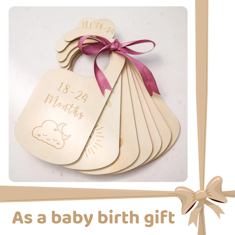 7pcs Wooden Baby Milestone Cards Baby Nursing Closet Dividers Memorial Birth Monthly Cards Photo Accessories Newborn Shower Gift