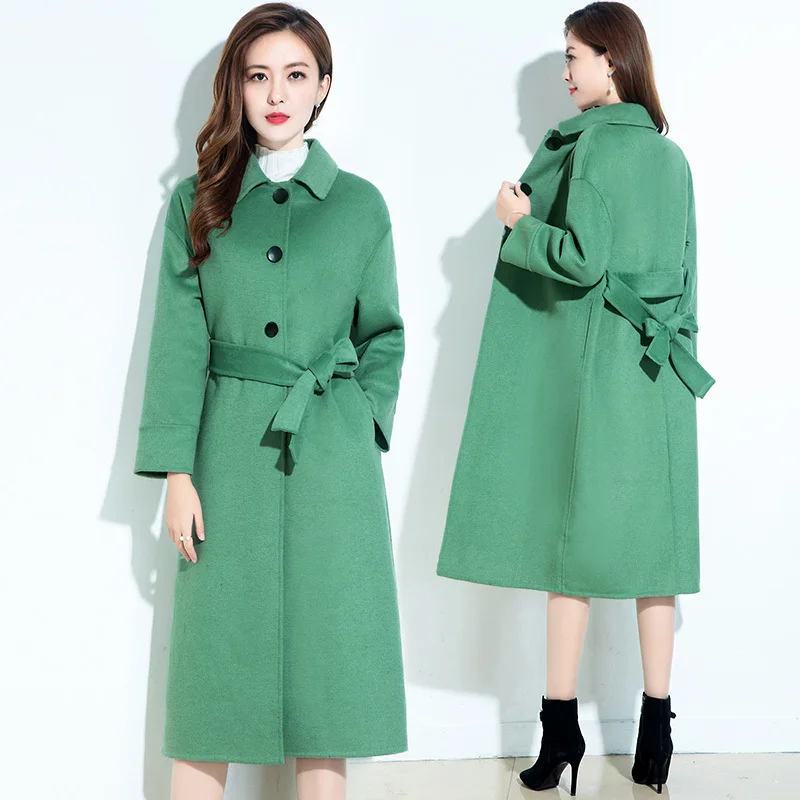 

Female high quality double-faced wool coats 2019 Autumn winter new temperament slim wool jacket coat womens long woolen overcoat