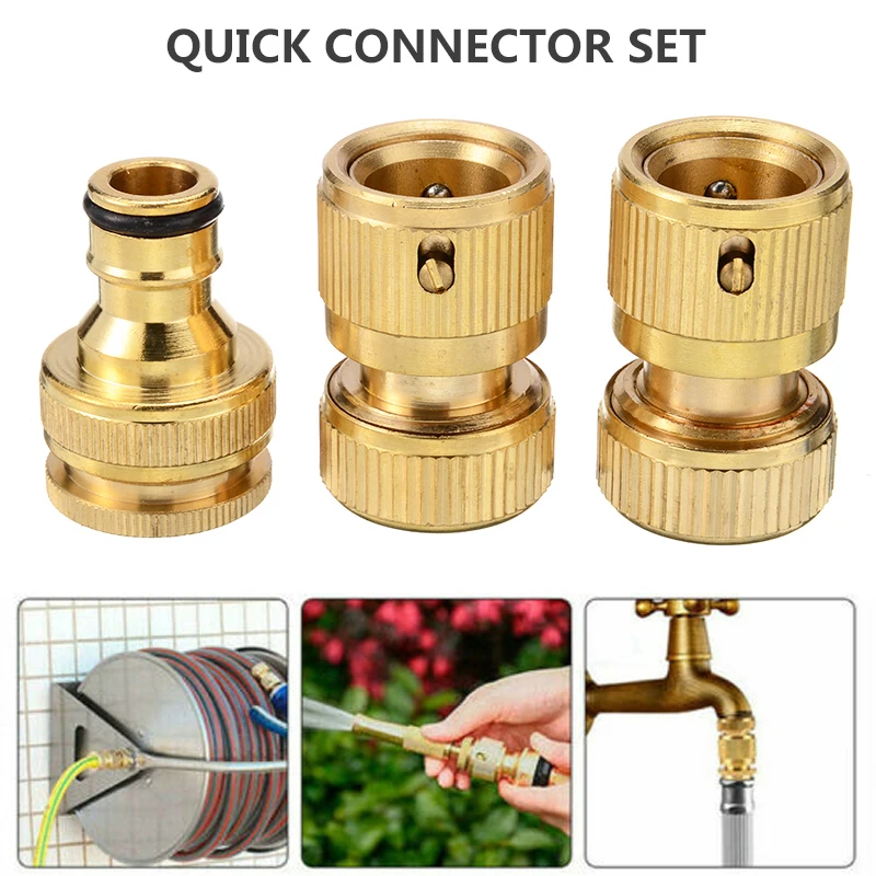3pcs/set Brass Quick Waterstop Connector Car Wash Water Gun Kit Garden