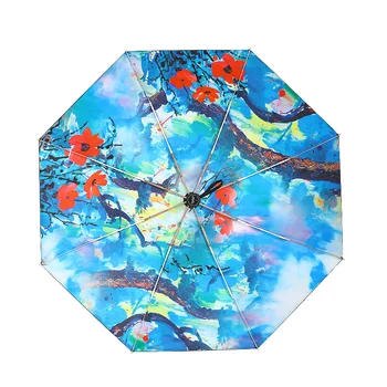 

Chinese Oil Painting Style Golden Umbrella Woman And Lady Windproof unbrella ParasoltThree-folding Umbrella Folding