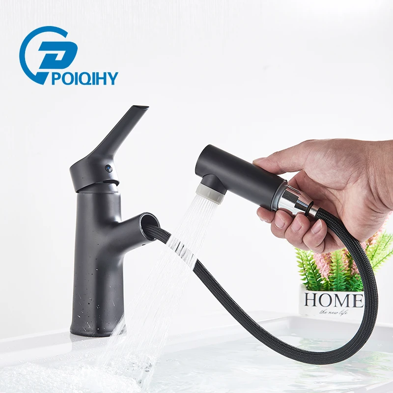 

Black Pull out Basin Faucet Chrome Modern Washbasin Faucets Crane Single Handle Bathroom Cold Hot Water Mixer Tap